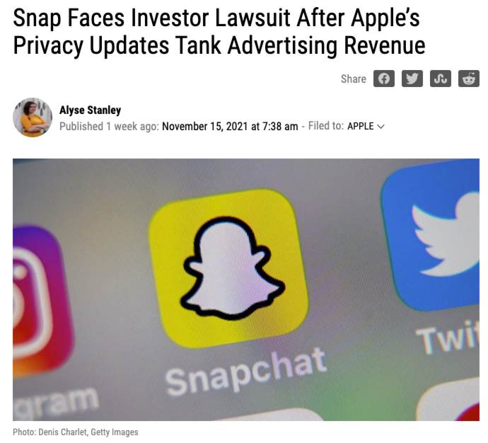 Snap Faces Investor Lawsuit After Apple s Privacy Updates Tank Advertising Revenue 2021 11 24 at 5.02.07 PM LeadBuster Review: Bring Your Lead-Capture To Life With Amazing Interactive Lead-Capture Videos #LeadsGeneration #Digitalmarketing